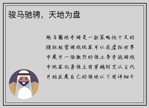 骏马驰骋，天地为盘